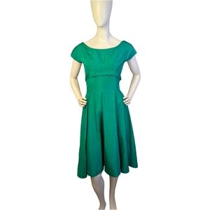 Vintage Handmade Green Fit & Flare Dress With Empire Waist | Size XXS